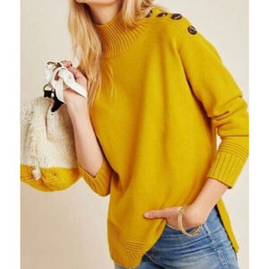 Women's Anthropologie Mustard Mock Neck Button Detail Sweater M